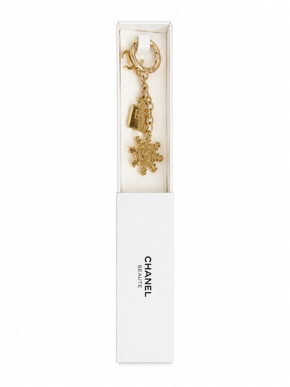 CHANEL Gold Snowflake and Bag Charm Key Ring